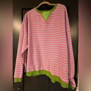 Natural Life Pink and Green Oversized Striped Comfy Sweatshirt